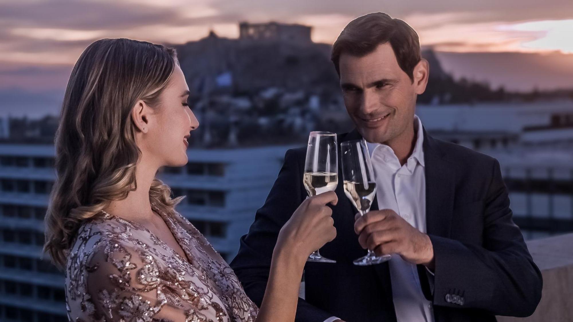 Hotel NJV Athens Plaza Exterior foto A couple toasting with champagne